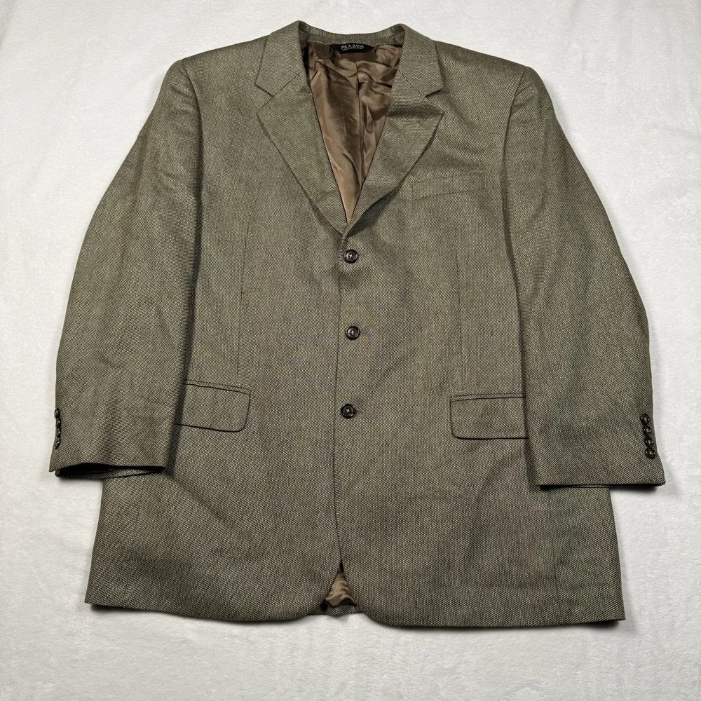 Jos‎ A Bank Blazer Mens 48L Brown Silk Wool Herringbone Sport Coat Jacket